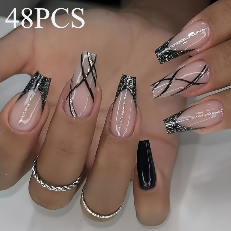 TEMU 48pcs Long And Pink French Nails Fake Nails Elegant Detachable Nail Set Is Suitable For Ladies Valentine's Day Thanksgiving Holiday Party Gifts For .