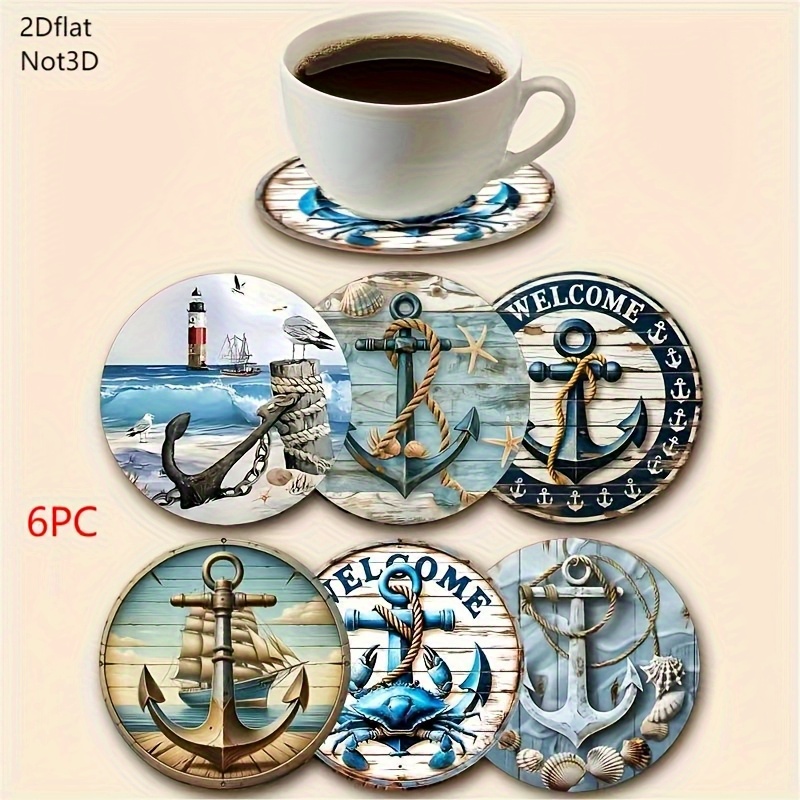 TEMU 6 Pezzi Set di Sottobicchieri in Legno, Design con Mure e , Tappetini Colorati per Tazze da Caff癡, Essenziali per Riunioni Festive a Casa,