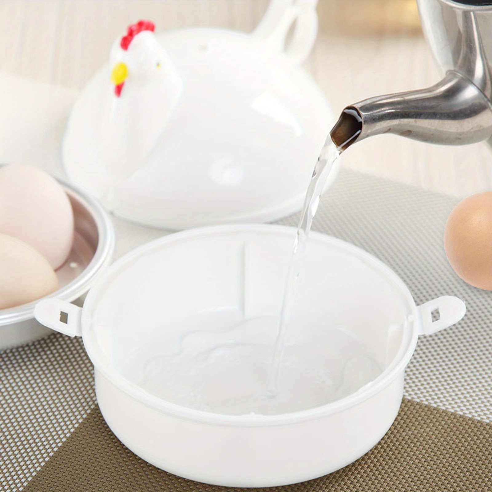 1pc white aluminum alloy pp material microwave egg steamer home use egg steamer cute chicken shape four grid egg cooker pot steamer pot cookware suitable for boiling eggs steaming eggs steaming buns etc details 9