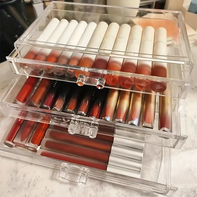 1 layer transparent cosmetic jewelry organizer waterproof dustproof plastic storage box with compartments for lipstick lip gloss makeup brushes vanity bathroom counter organization cosmetic storage organizer sturdy construction home organizers Product details 7