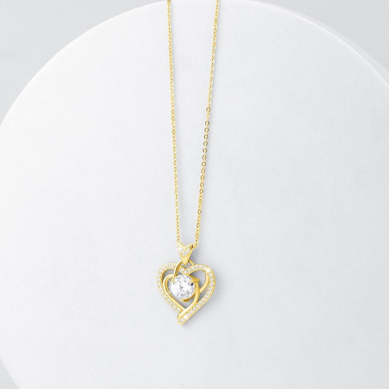 Lab Grown Moissanite Heart Pendant Necklace for Women