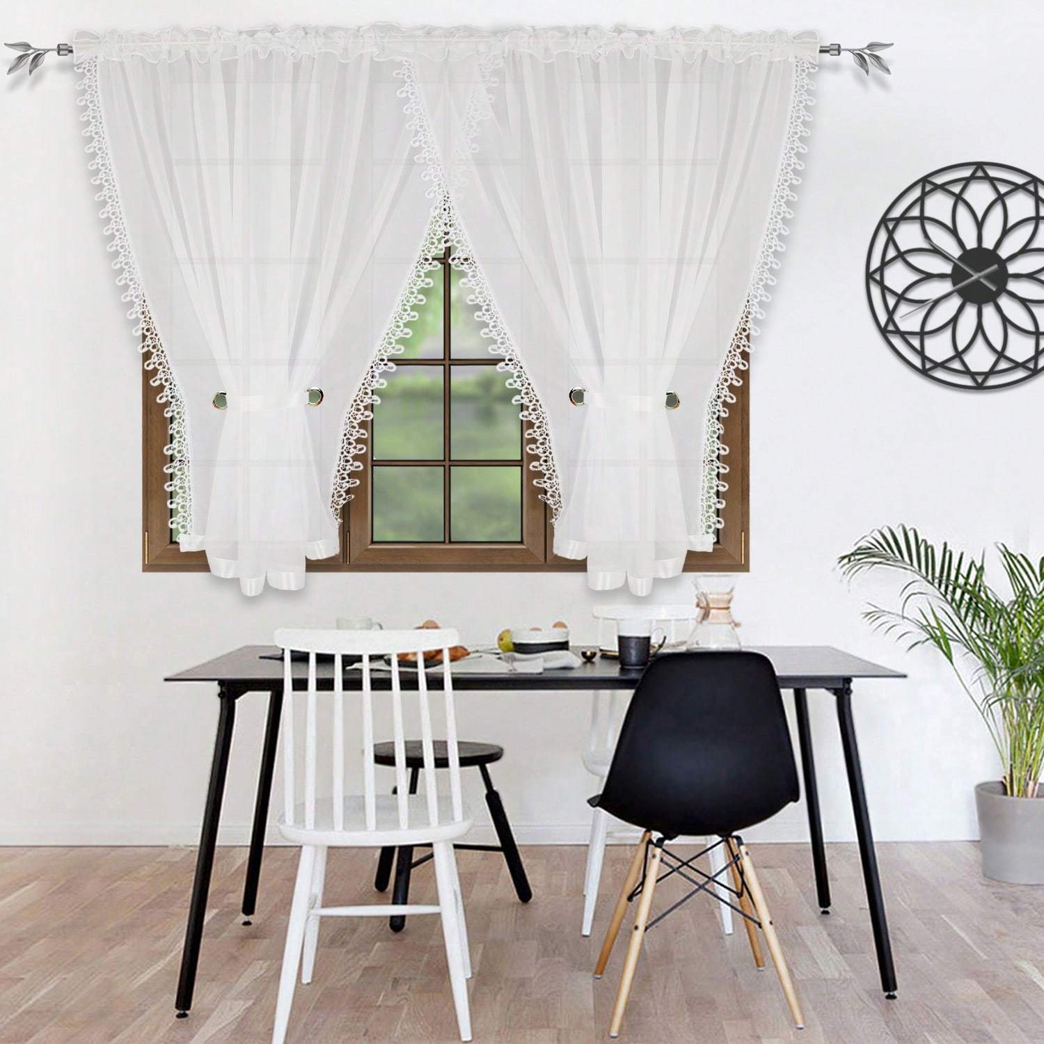 TEMU Retro Style Short Tulle Curtain, Trilon Fabric, Soft And Smooth, Soft Light Effect, 1pc, 400*160cm, Suitable For Cafes/ Restaurants/ Living