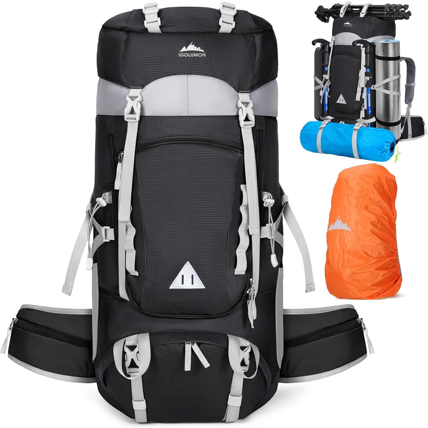 Image of Igolumon Hiking Backpack 60l Men Women Trekking Backpack Travel Backpack Large Hiking Backpack For Camping Trekking Mountainering Outdoor Travel Black