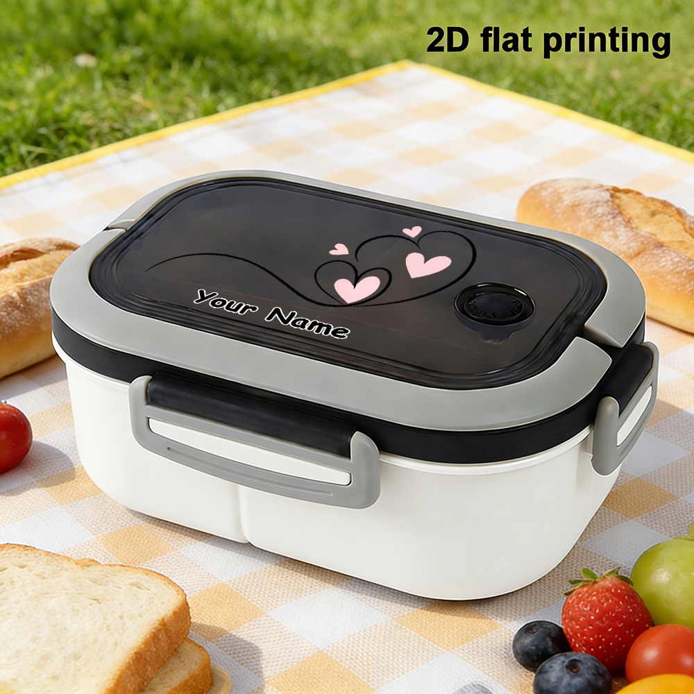 TEMU 1pc Bento Lunch Box, Custom Name Heart Printing Theme, Cartoon Print Lunch Box For Outdoor