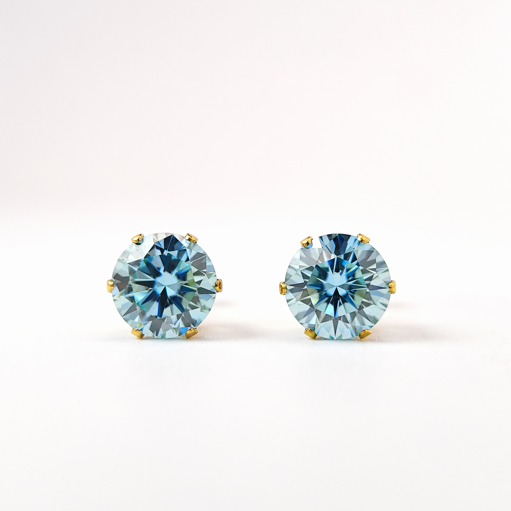 Women's Light Blue Round Moissanite Earrings, Wedding Gift