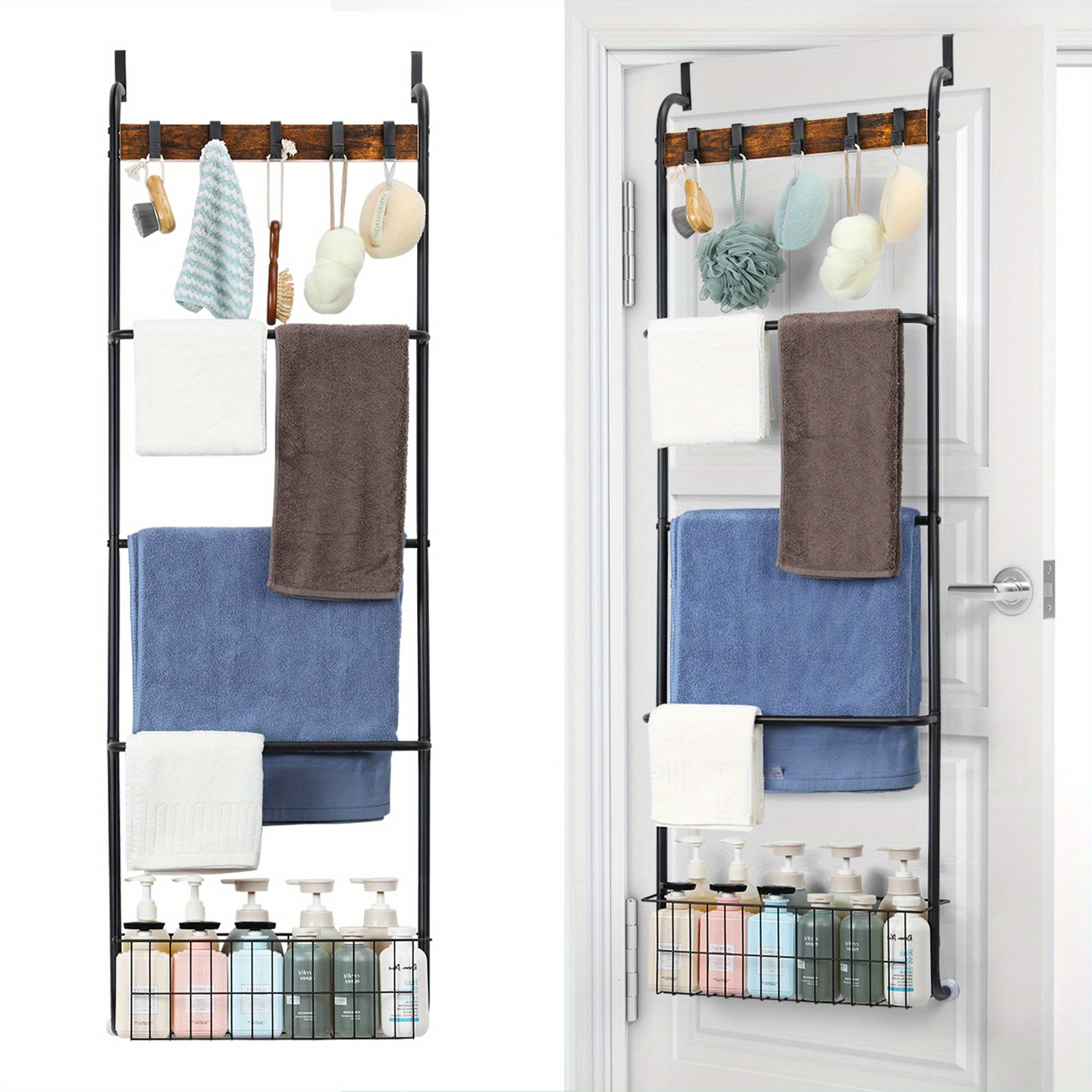 

5- Over The Towel Racks For Bathroom, Towel Metal - Rolled Towel Hanging Bath Towel Organizer