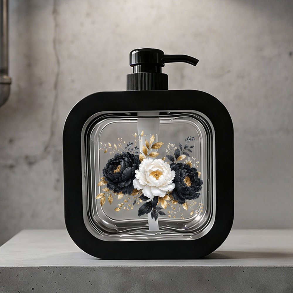 TEMU Distributeur de savon liquide et de lotion commercial, distributeur de savon floral , design de plante moderne et élégant, bouteille à pompe en