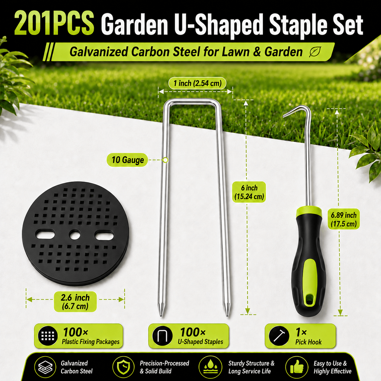 TEMU Heavy U-shaped 101/201pcs, U-shaped Garden Piles, Black Plastic Fixing Washers With Hooks, U-shaped Nails For Lawn Grass, Weed Fabrics And