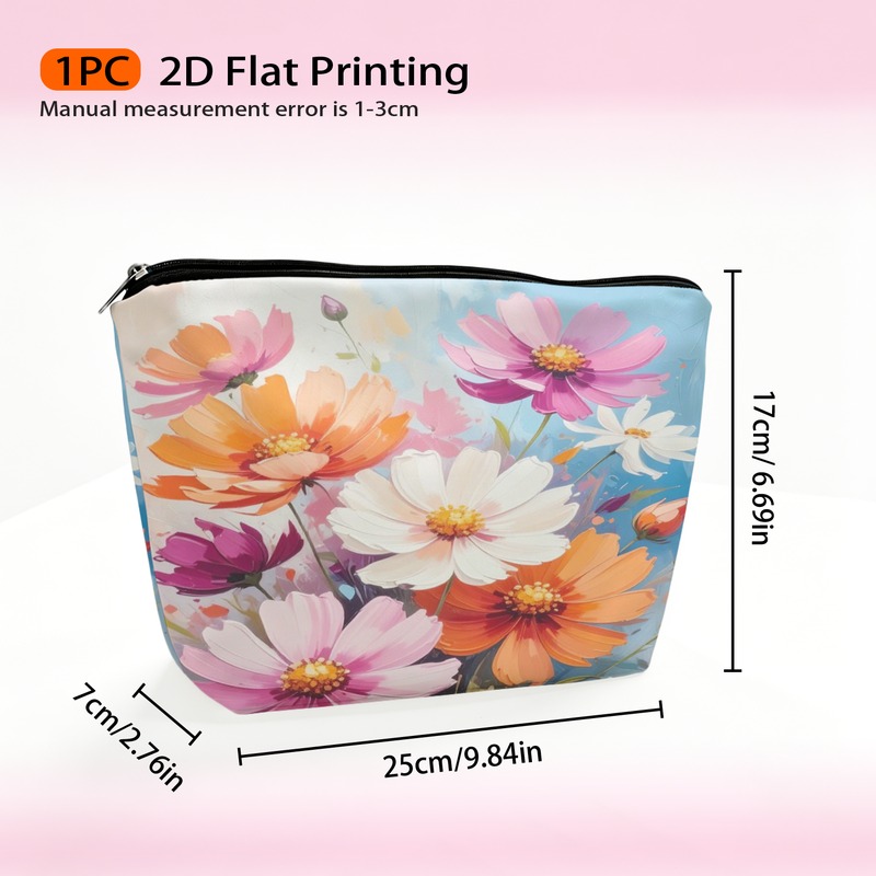 TEMU 1pc Makeup Bag, Colorful Warm , 2d Flat Printing, Reusable, Lightweight, Travel Cosmetic Bag, For Travel, 2d Flat