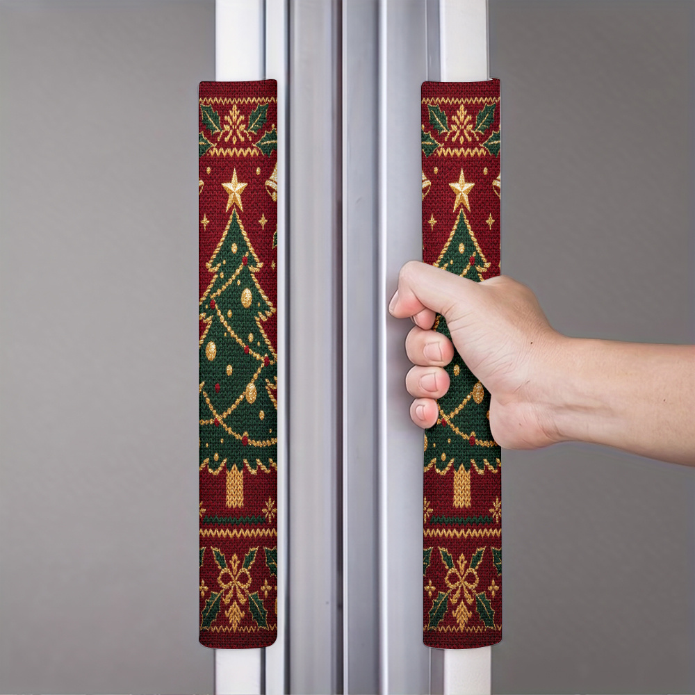 TEMU Lot de 2 protège-poignées de porte de réfrigérateur plats 2D avec motif de Noël rouge, /Compatible avec lave-vaisselle/micro-ondes, pour