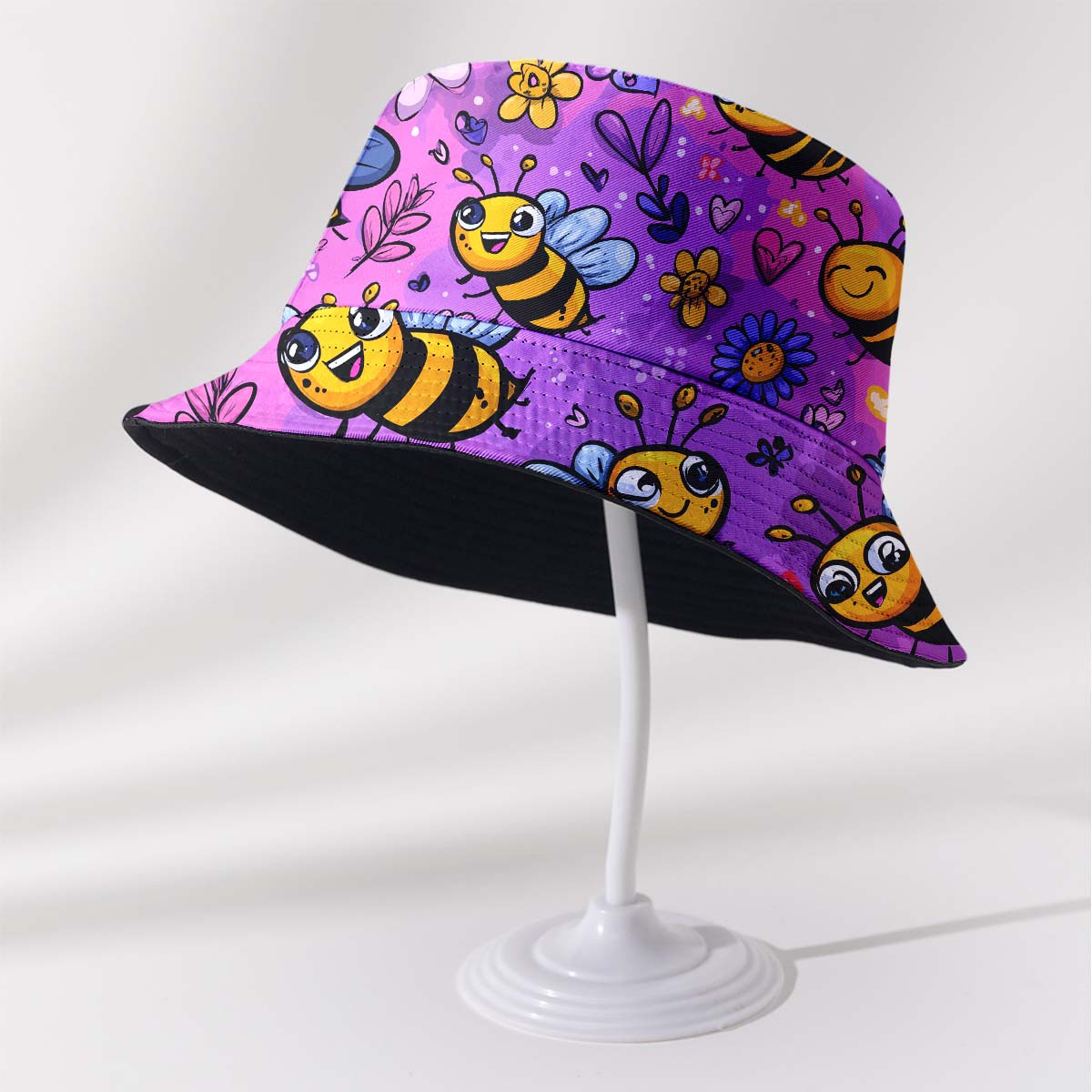 6- Boys And Girls Spring Summer Double-sided Fisherman Hat, Full Print Fisherman Hat For Hiking Leisure Holiday Gift, Bee, Petal, Heart, Multicolor Outdoor Casual Hat, Unisex Teen , Ideal Gift