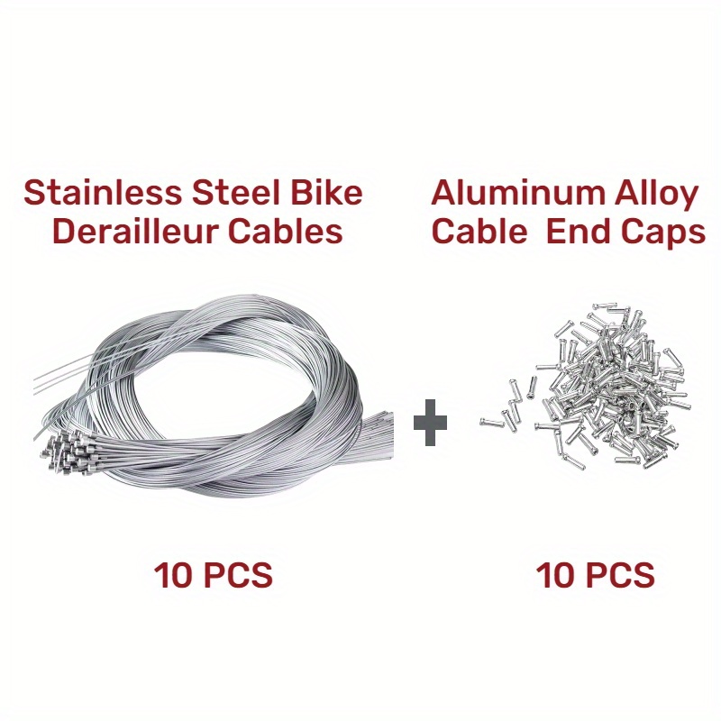 TEMU 20pcs Set: 10pcs 78.74-inch Stainless Steel Bicycle Shifter Cables And 10pcs Cable End Caps | Sturdy And Durable, Compatible | Road Bikes,