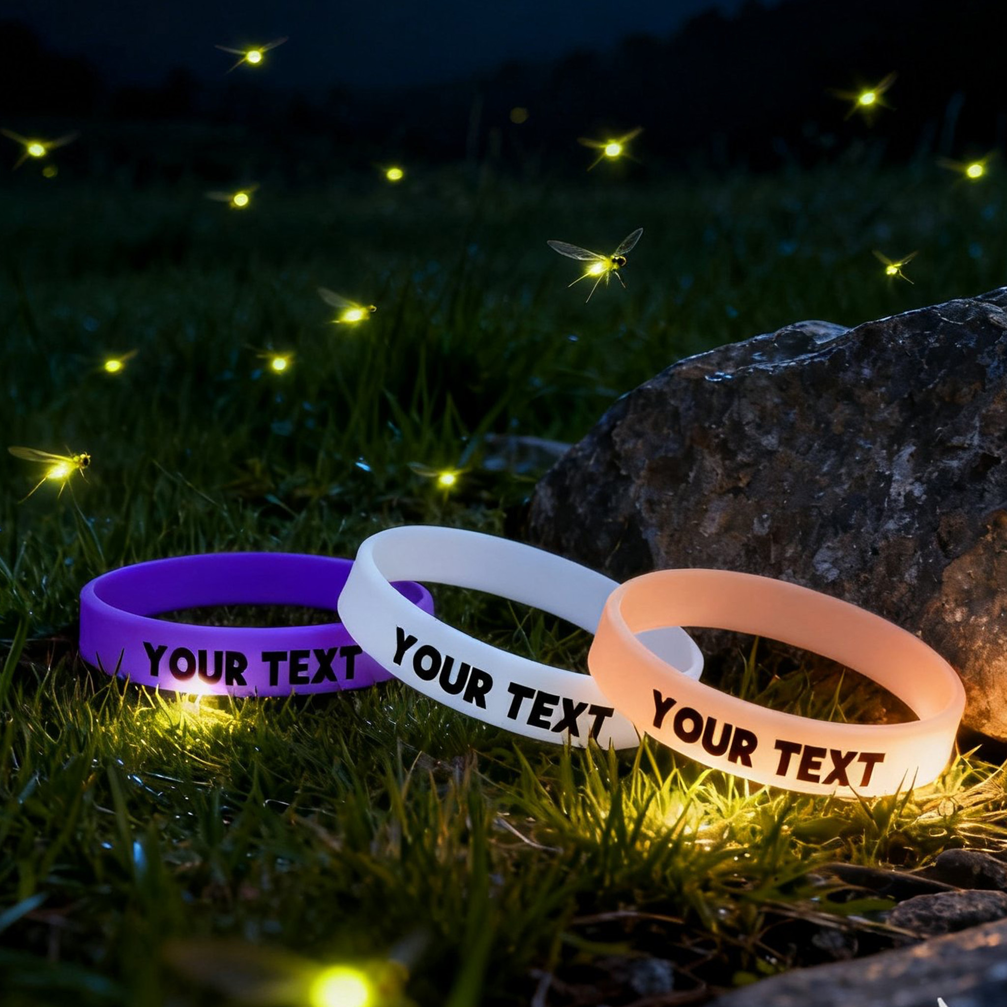 75pc Glow-in-the-Dark Silicone Wristbands, Customisable