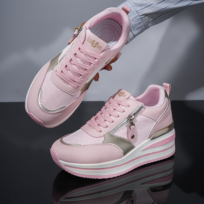 TEMU 2026 New Style Glossy Spliced Platform Shoes, Side Zipper Height-increasing Sneakers, Daily Versatile Commuting Sports Casual Shoes, Low-top