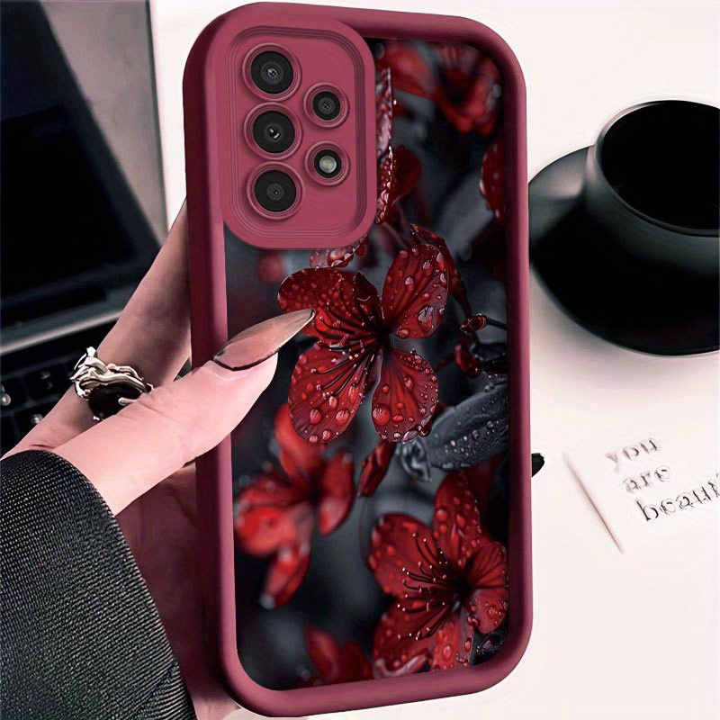 TEMU Phone Case: Stylish Red Floral Pattern Phone Case For Galaxy A01/a02s/a03/a03s/a05/a10s/a11/a12/a13/a14 5g/a15