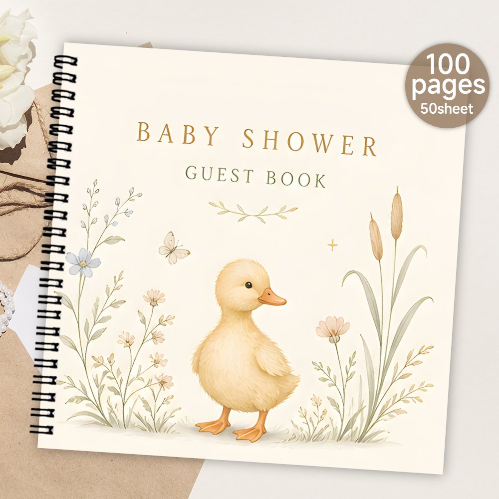 TEMU 1pc Spiral Guestbook, Baby Shower Guest Book Guest Sign In Book Message Book Signature Book Souvenir Album Memory Book Duck Themed Blank Page