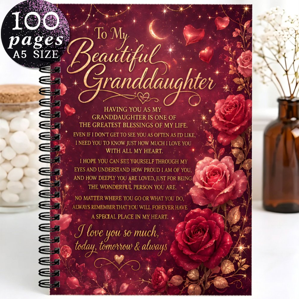 TEMU 1pc 21x14.5cm To My Beautiful Granddaughter Spiral Notebooks, Hardcover College Ruled Journal, Warm Keepsake For Granddaughter, Birthday Or