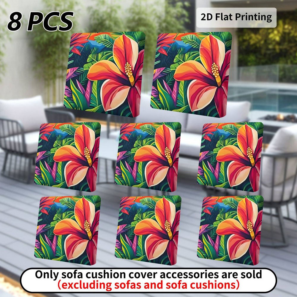 TEMU 6pcs/8pcs Housses de coussin de patio, Floral, Feuilles, Impression numérique , Housses de coussin de canapé d'extérieur, Lavables en machine ou