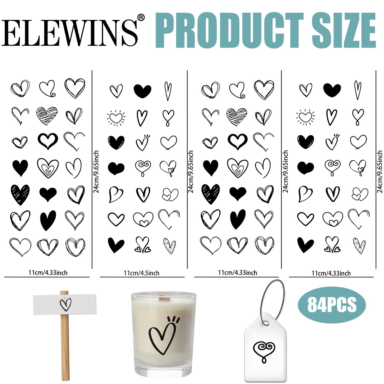 Image of Uv Dtf Sticker - 84pcs Heart Cute Vinyl Laptop Stickers, Aesthetic Stickers. Rub On Transfers For Crafts For Roller Skating And Cycling