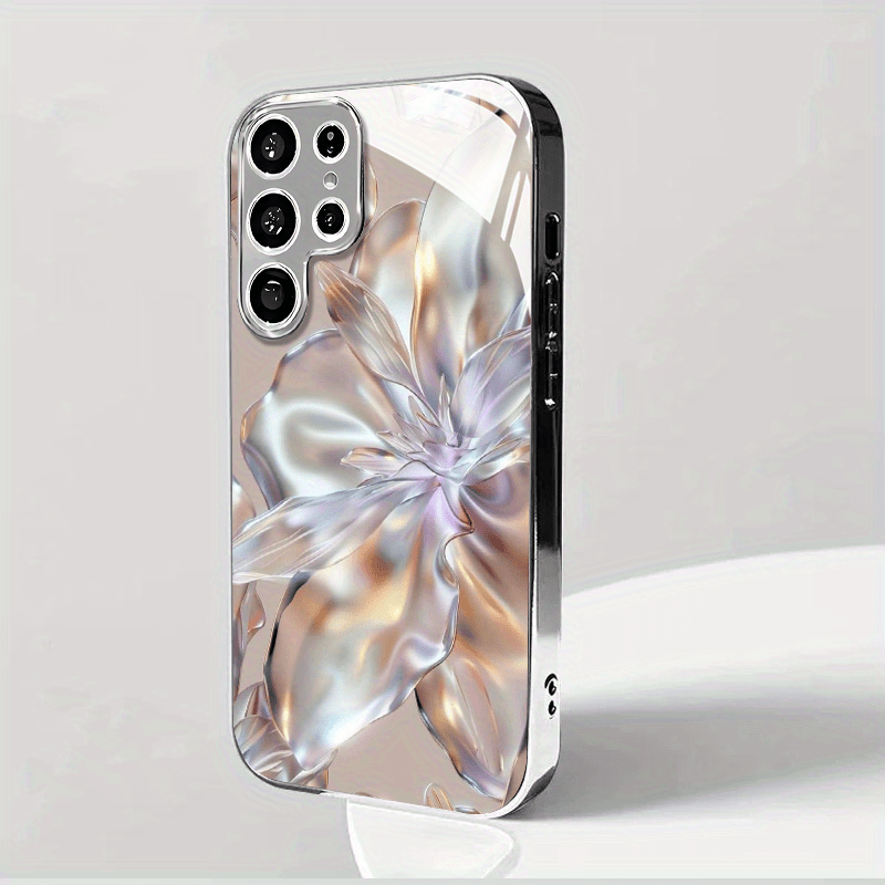 Trda ovitek za telefon: ledeni z velikim cvetličnim vzorcem, nov elektroplakiran srebrn ovitek, primeren za for Samsung Galaxy