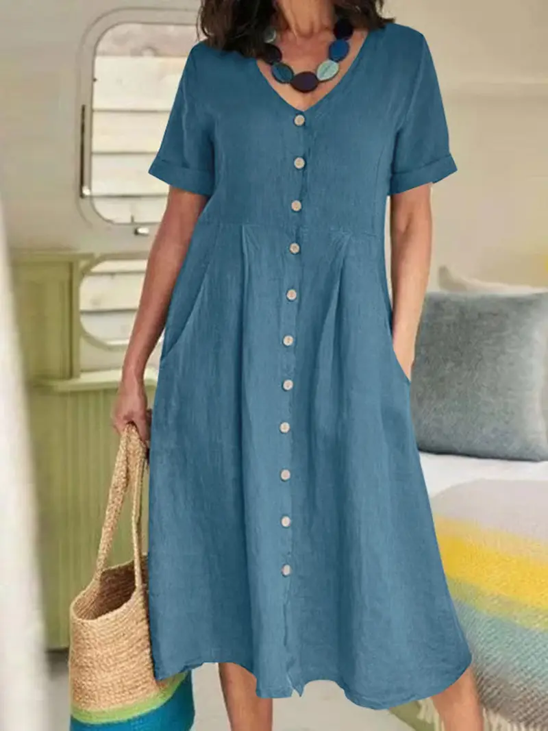 womens summer a line midi dress short sleeve button front - Temu womens summer a line midi dress short sleeve button front - Temu