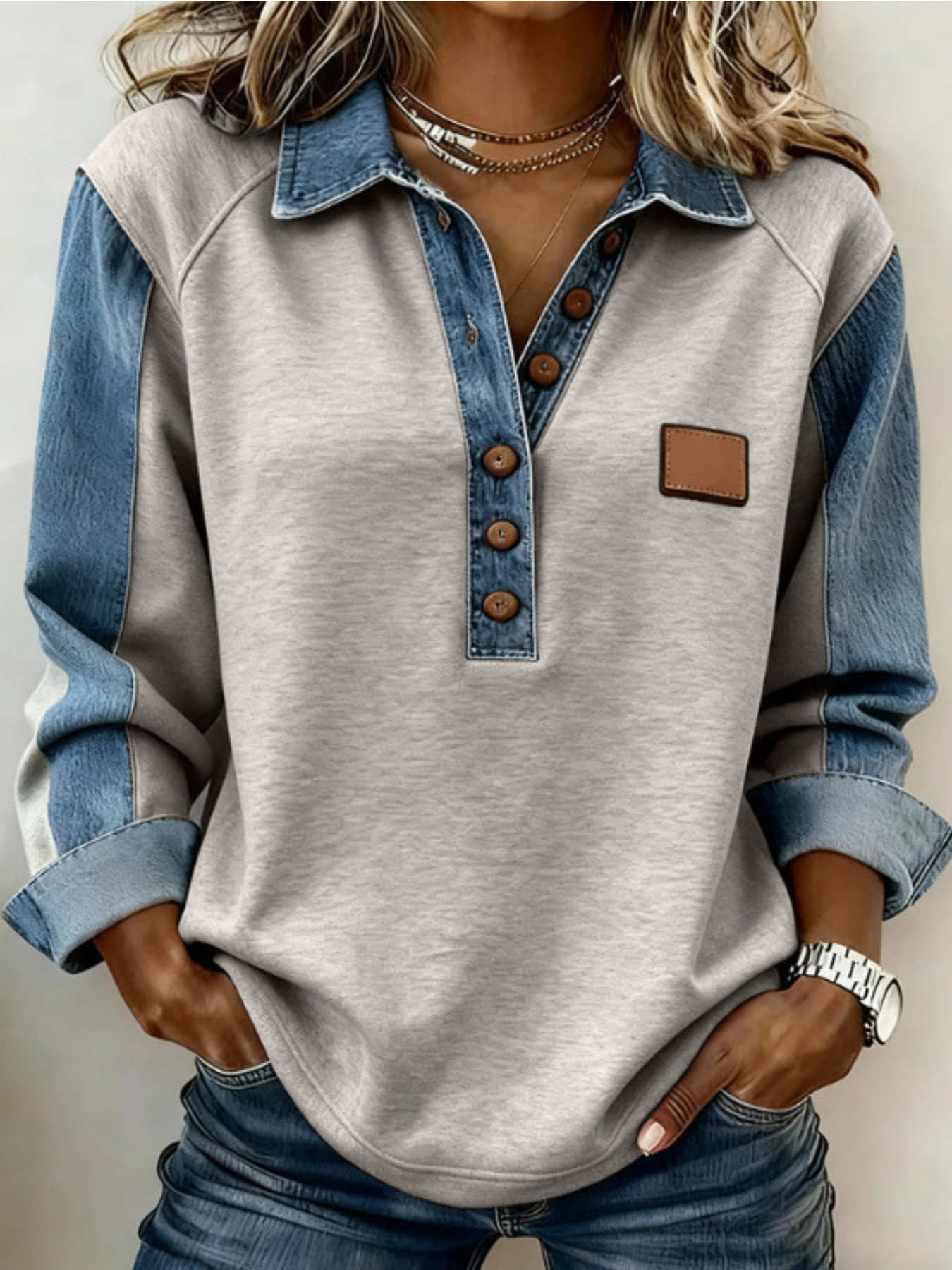 womens autumn winter fashionable casual high end   collared long sleeved shirt