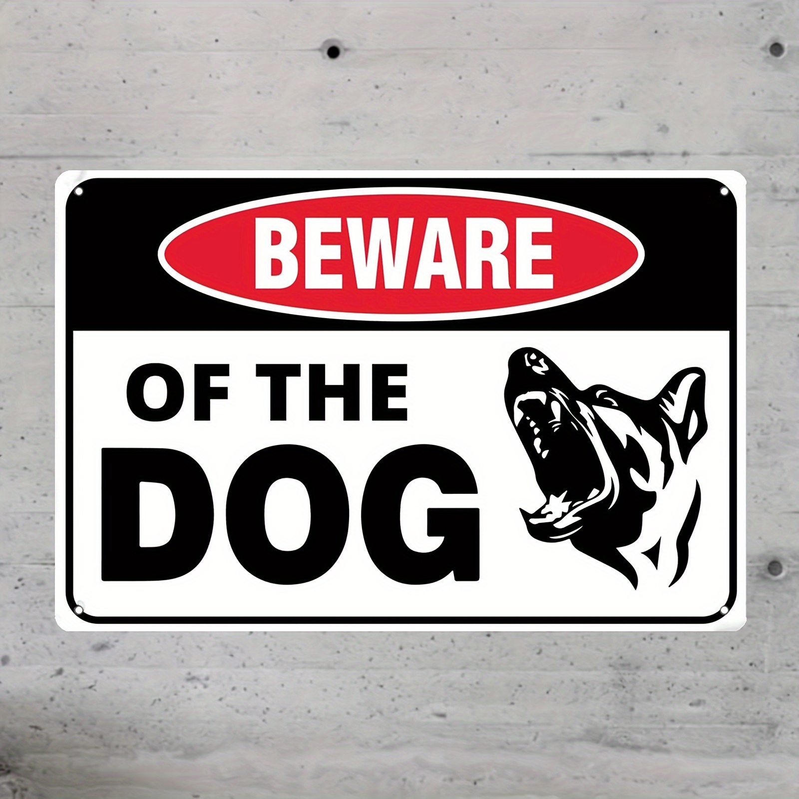 TEMU Retro Style Beware Of Dog Aluminum Sign 29.97x20.07 Cm Durable Warning Sign With Black And Red Accents Suitable For Outdoor Fences Gates Gate