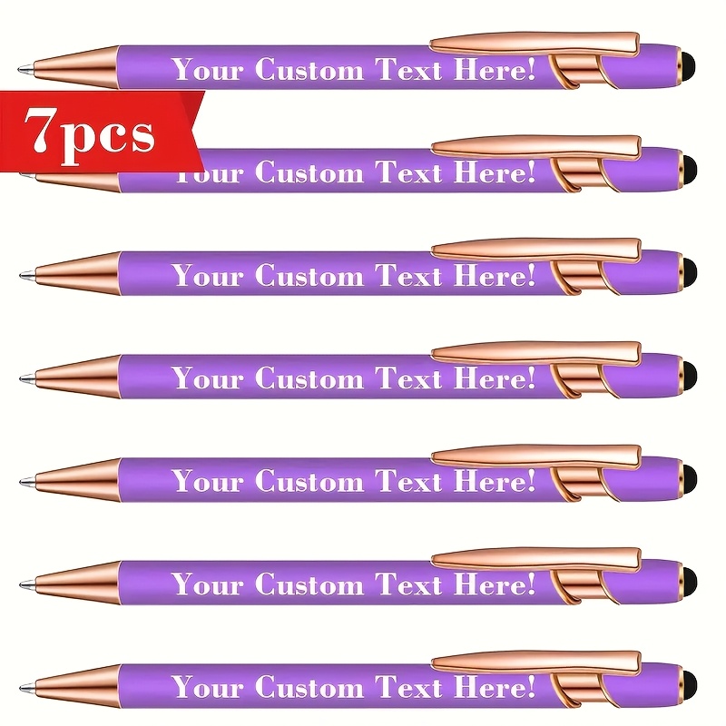 TEMU 7pcs Custom Engraved Metal Ballpoint Pens, Custom Engraved Ballpoint Pens With Touchscreen Stylus - Personalized Name And Text, Retractable ,