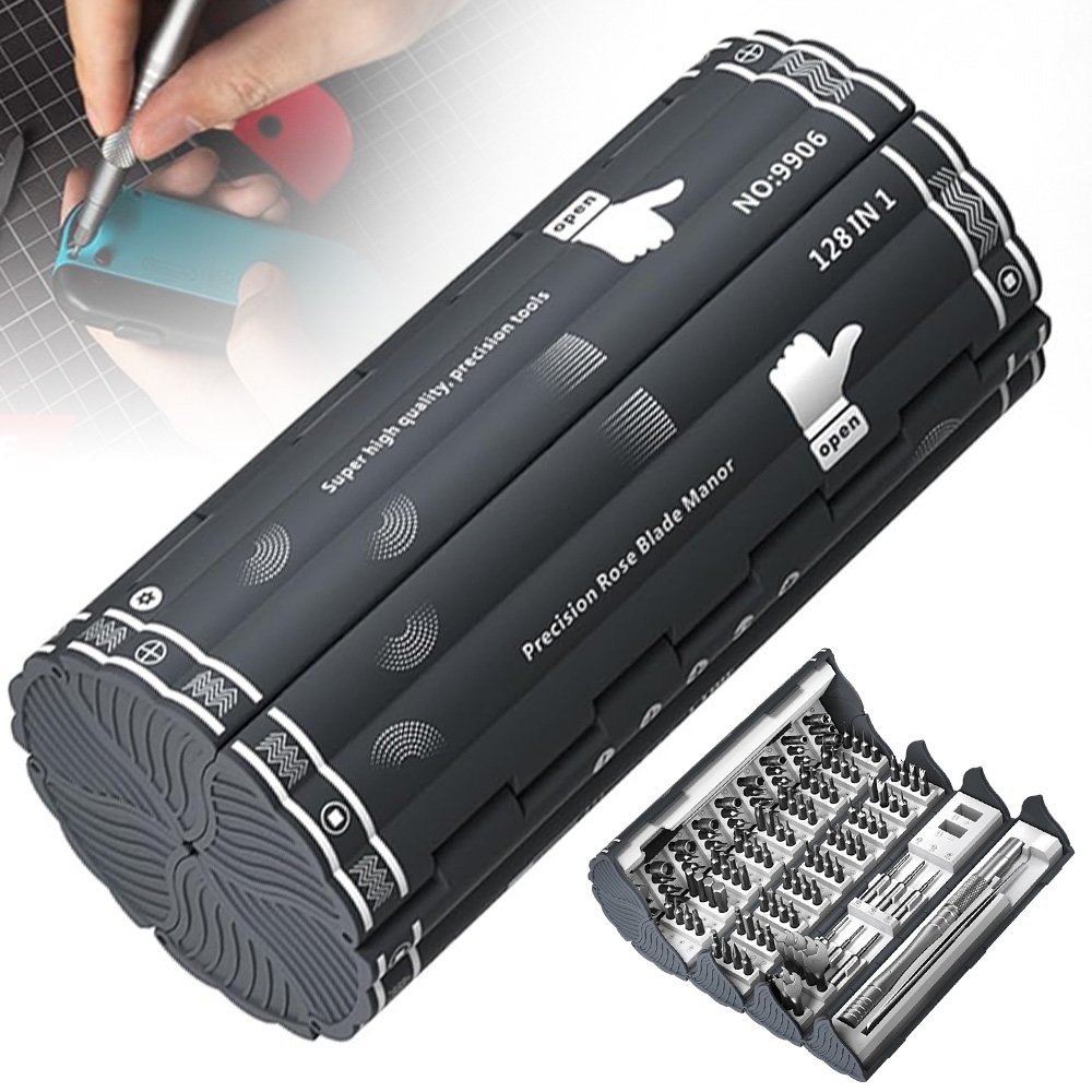 Image of A Mechanic Tool Kit Featuring 122 Bits And 6 Key Tools, Designed For Repairs On Laptops, Smartphones, Cameras, Watches, And Other Electronic Devices
