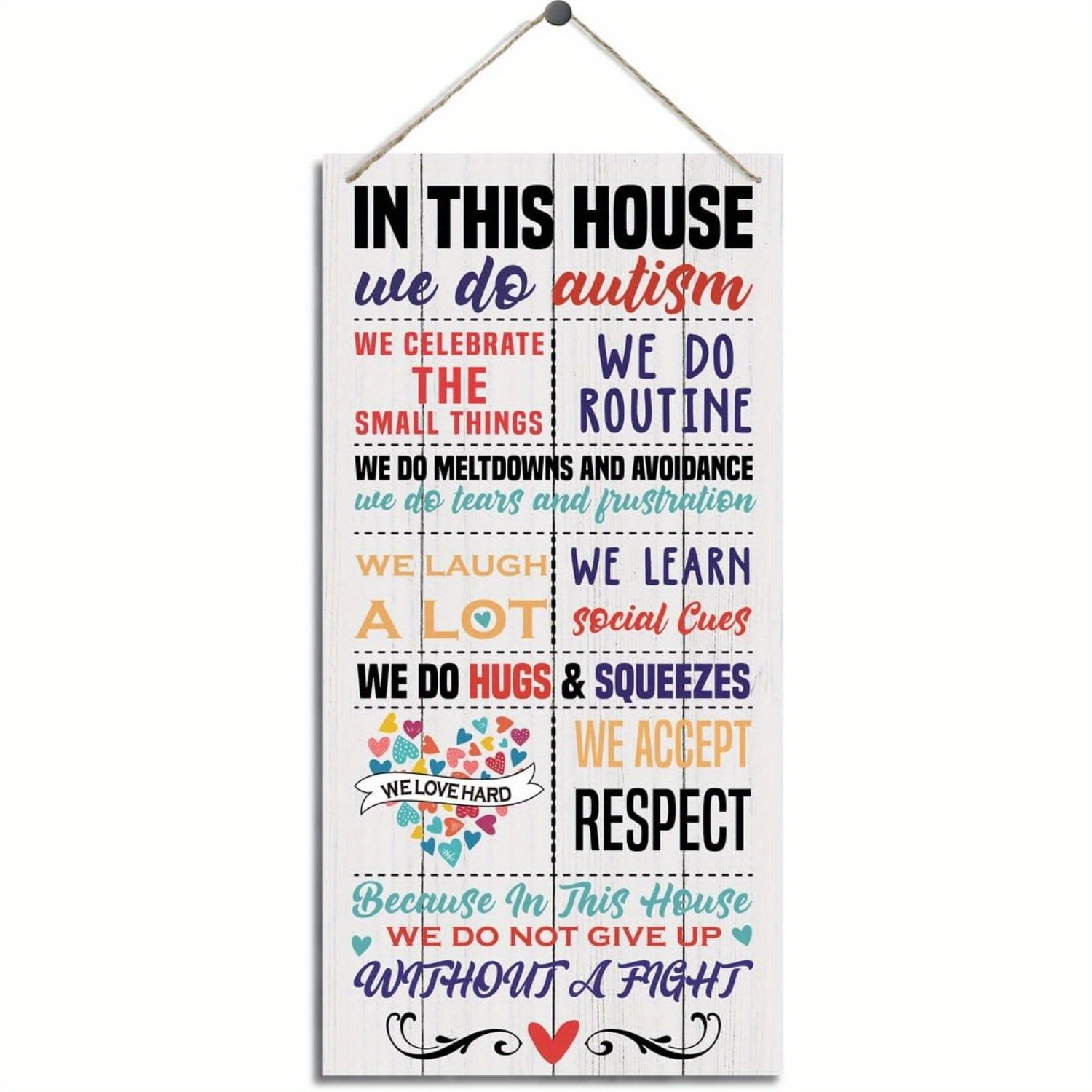 TEMU Plaque Décorative en Bois à Suspendre 2D Plate, Panneau Rustique pour Porte, Art Mural de Sensibilisation à l'Autisme, Acceptation de l'Autisme,