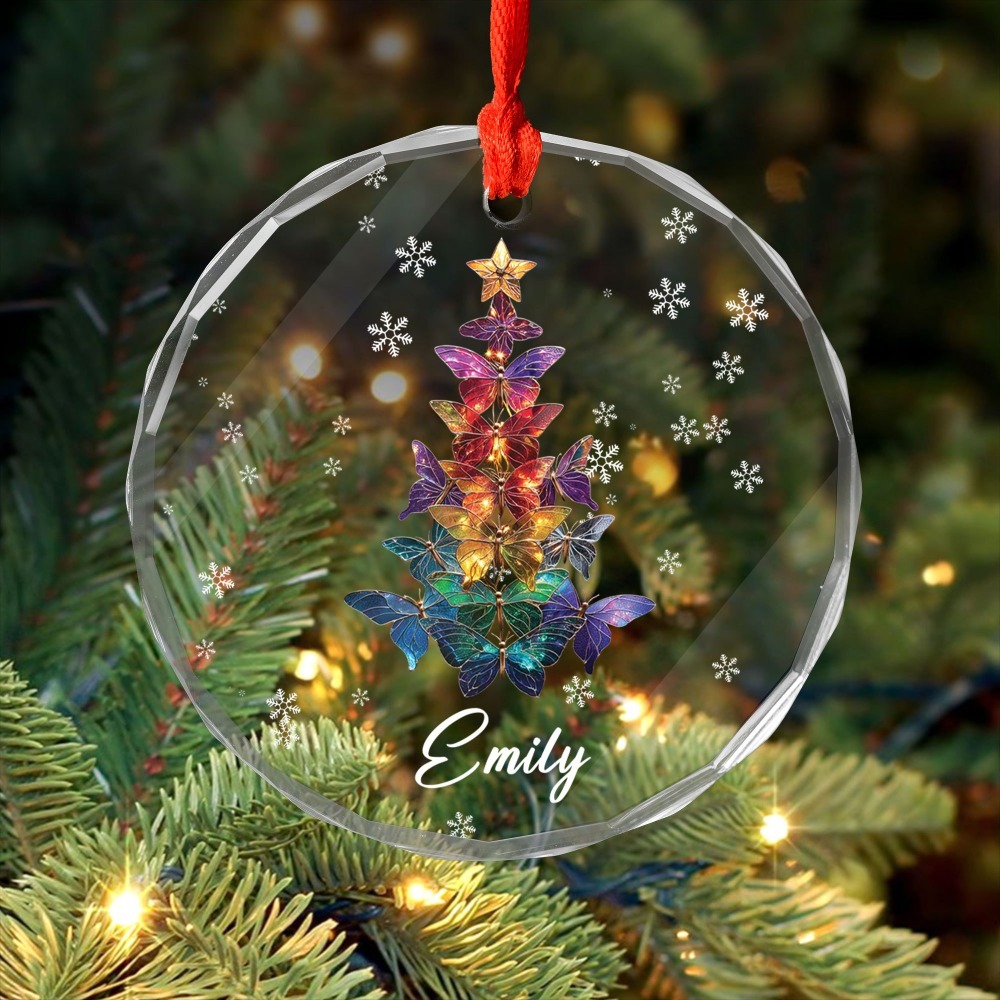 TEMU 2d Flat - Custom 2d Flat Glass Ornaments Featuring Personalized Names Or Photos, Designed With Vibrant Trees, Making For A Holiday Present For