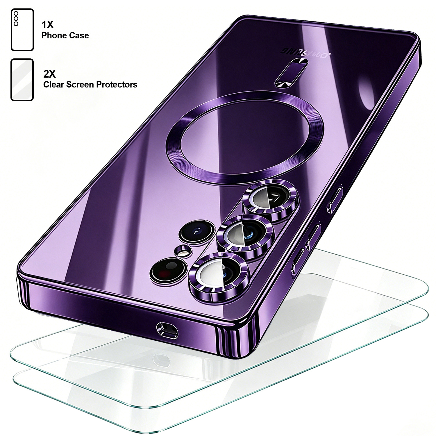 TEMU Phone Case: 3 Pcs[1x Phone Case And 2x Screen Protectors]phone Case: Luxury Ultra Thin Clear Plating Magnetic Case | Compatible With S25 S24 S23