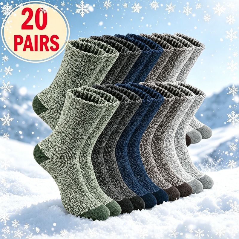 TEMU Juego de 20 de calcetines térmicos de media pantorrilla para hombre, surtidos y gruesos, tejido afelpado para retención de calor, puños holgados