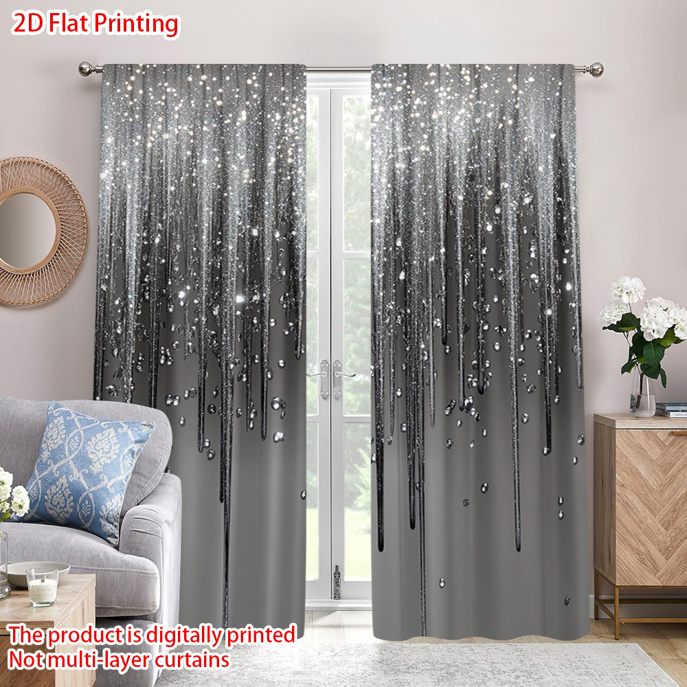 TEMU 2d Flat - 2d Flat Printing 2d Flat - 2d Flat - 2pcs Flat Printing Semi-blackout Curtains Rod - Office, Bedroom, Kitchen - Room Decoration (not