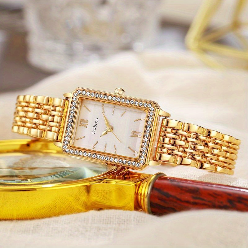 Light Luxury -studded Women's Watch, Niche High-end Sense Colorful Square Quartz Ladies Wristwatch