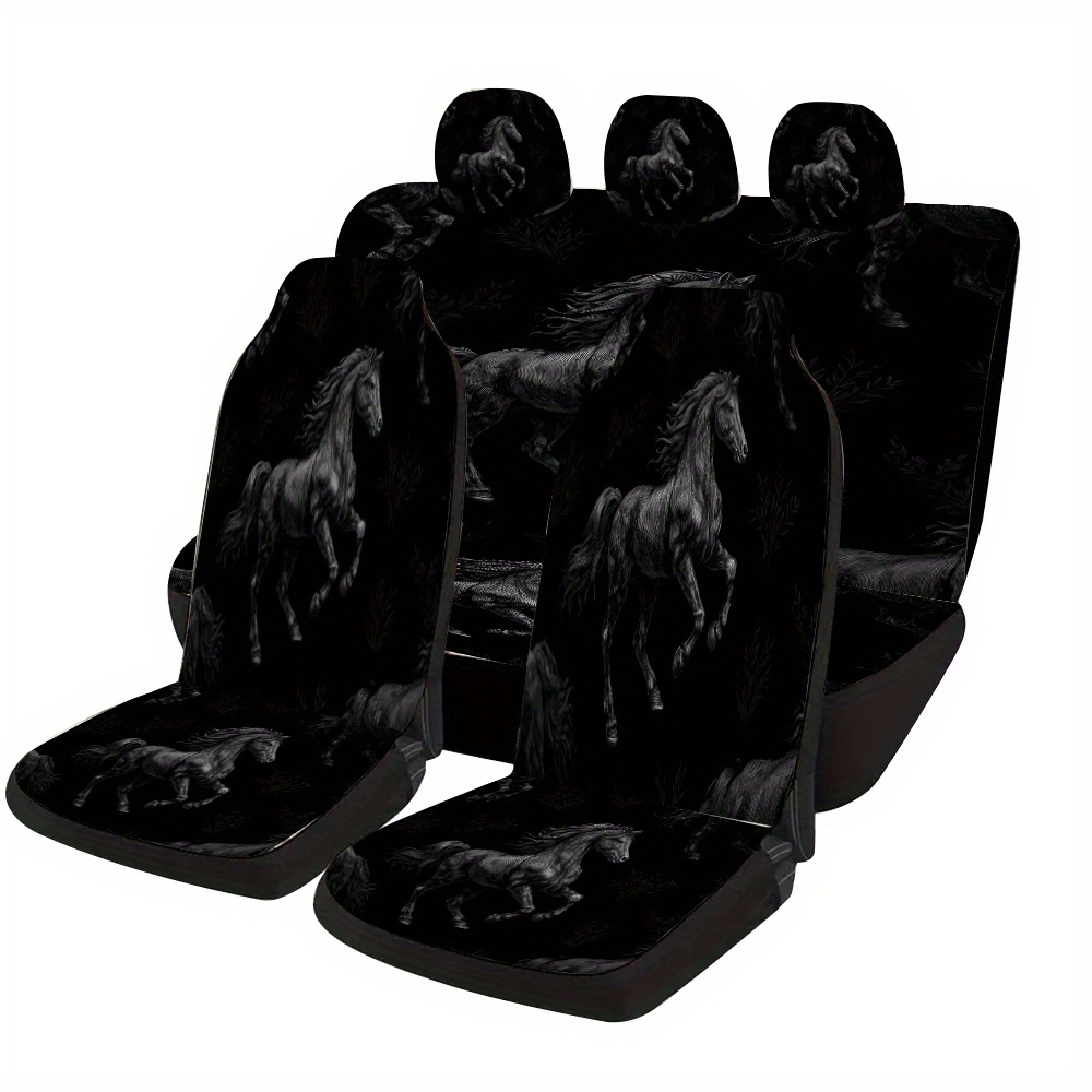 TEMU Exquisite Black Pattern Car Seat Cover Set, Suitable For Most Cars, Fashionable Trendy Unique Decorative Car Seat Protector Full Set, Universal