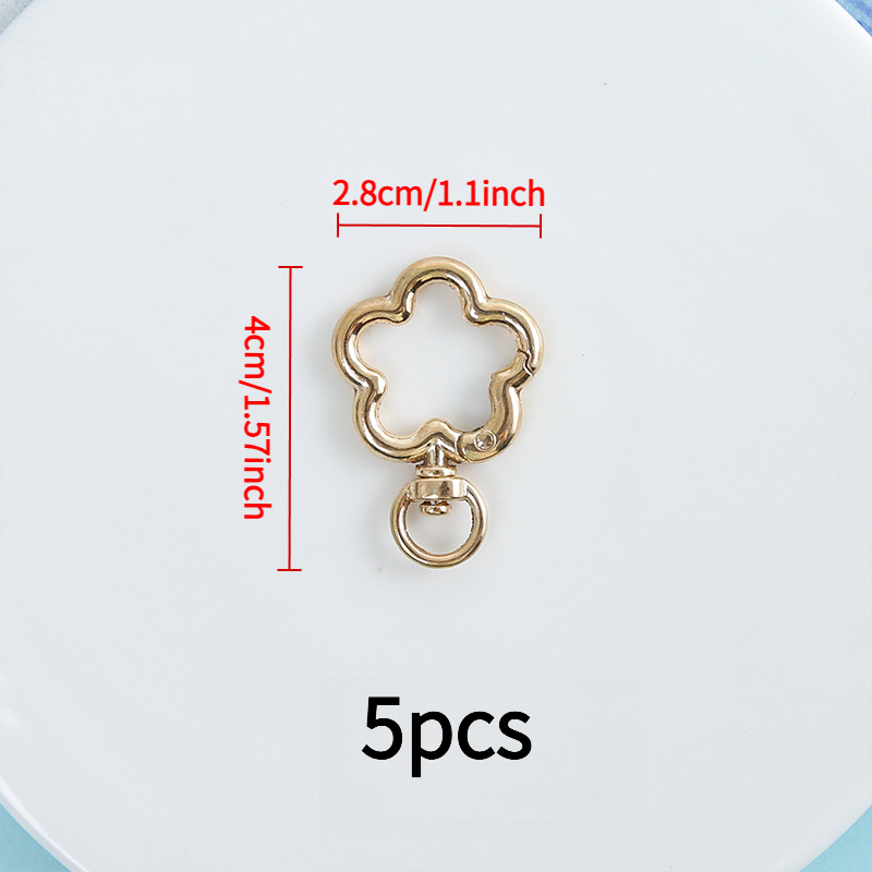 TEMU 5pcs Flower Shape Metal Lobster Clasps | Golden & Silvery Keychain Bag Charms | Stylish Durable Accessories For Purses & Keys