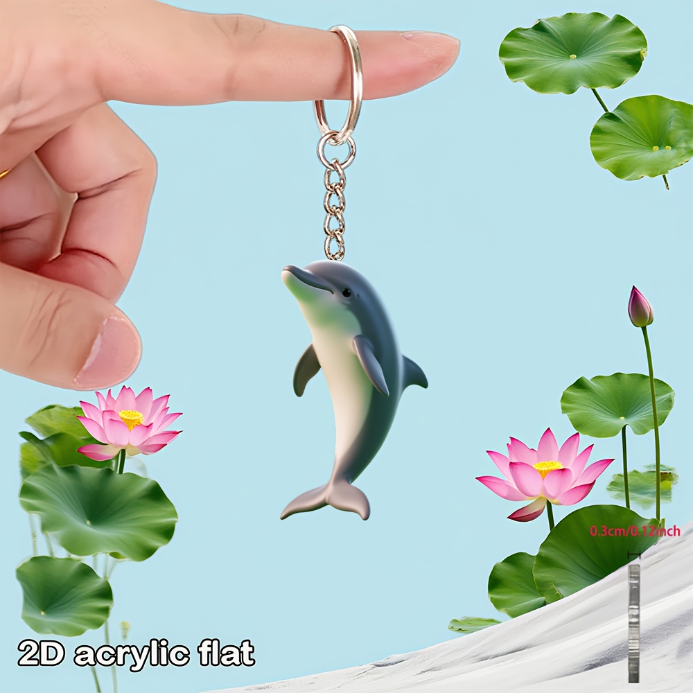 TEMU 2d Flat Design, 1pc Pack. 2d Flat Fun Dolphin Acrylic Keychain, Suitable For Bag Clips/car Keys And Backpacks. Ideal For Wedding Gifts,