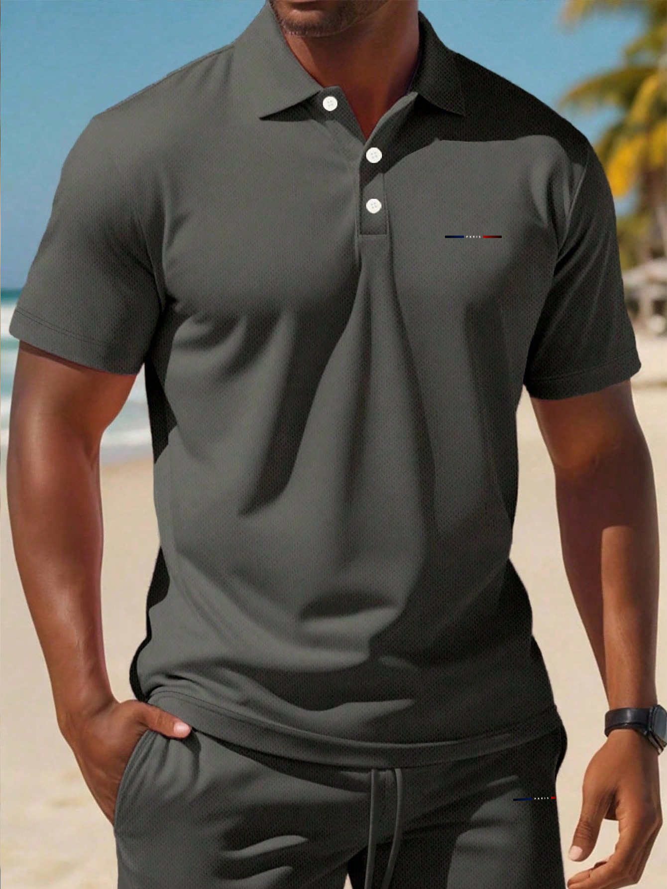 Men'S Summer Polo Shirt Sports Casual Outfit, Featuring a Short-Sleeve Collar Design And Pocketed Belt Shorts, Perfect for Outdoor Leisure And Beach Relaxation
