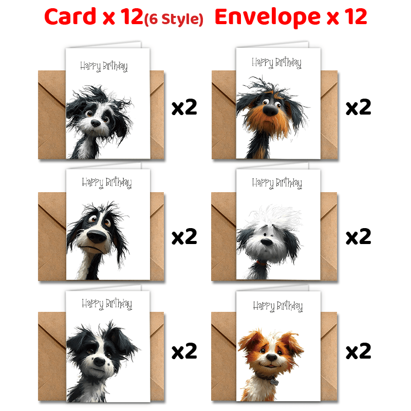 

24- Assorted Dog Greeting Envelopes - Unique Canine For , , Wishes, And