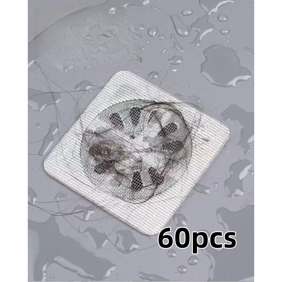 60pcs Adhesive Hair Catcher For Shower, Bathtub & Floor Drain - No- Clog With Flexible Mesh Bath Drain Filters, & Stick Plastic Hair Trap (compatible For Drains)