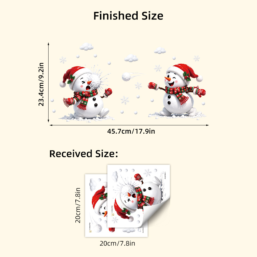 TEMU Christmas Snowman Window Stickers, Cute Cartoon Winter With Santa Hats Scarves And Snowflakes Design, Double-sided Electrostatic Window Clings,