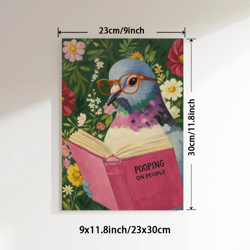 TEMU 1 stuk Grappige Vogel Boek Open - Moderne Muur, Inkt Canvas Afbeelding Geschikt voor Woonkamer, Slaapkamer, Studentenkamer - Speelse Boekenwurm
