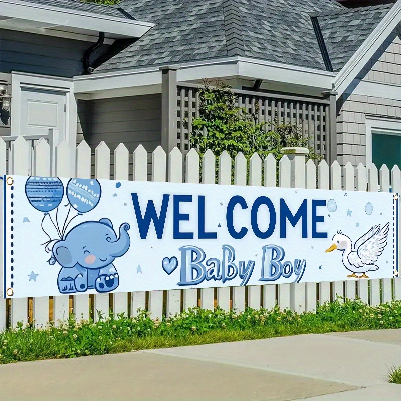 TEMU 1pz Striscione a con Elefante e e Testo "Boy Baby" - Decorazione in poliestere per , e pareti, per feste e al chiuso, decorazioni per