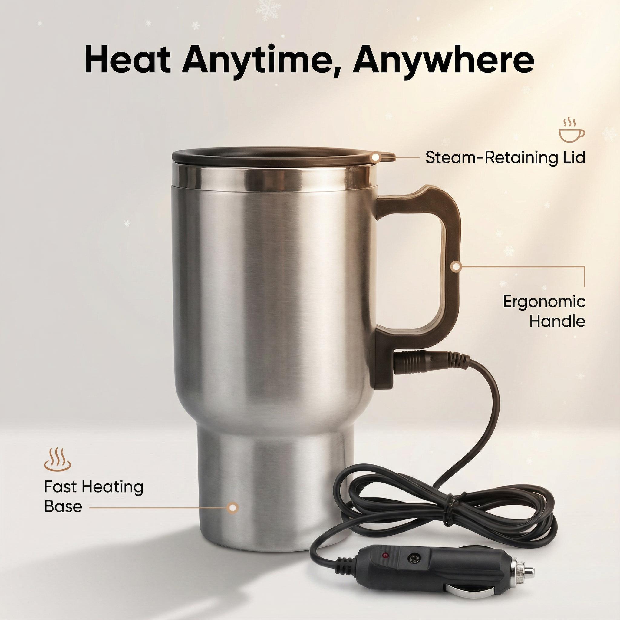 TEMU 12v Car Electric Kettle Suitable For Hot Water, Tea & Coffee - Portable Stainless Steel Travel With, 450ml Fast Boiling Cup For Camping, Trips, Office, Vehicle Use, Compact For & -the- Hydration