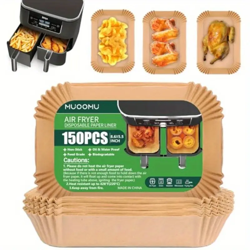 150pcs dual air fryer liners non stick oil proof waterproof parchment paper sheets 8 6x5 5 inches compatible with 2 basket air fryers microwave oven bbq design reduced ideal for home parties and on the go cooking party cooking supplies nonstick liner heatresistant material disposable baking liners party hosts Product details 0