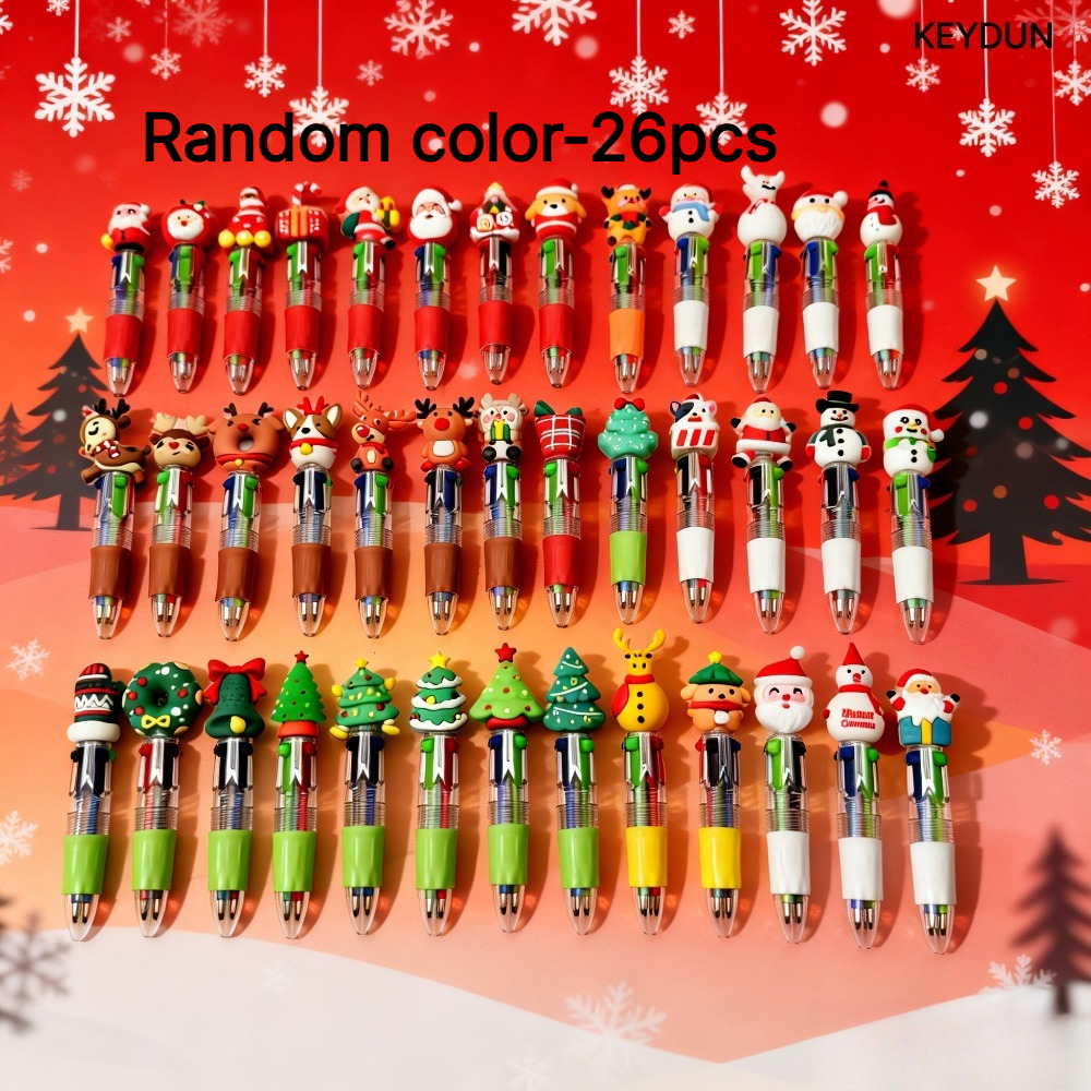 TEMU 26pcs Random Christmas Four-color Ballpoint Pen - Cute Ballpoint Pen For Santa Claus, Snowman, Elk, Suitable For Christmas Souvenir, Christmas