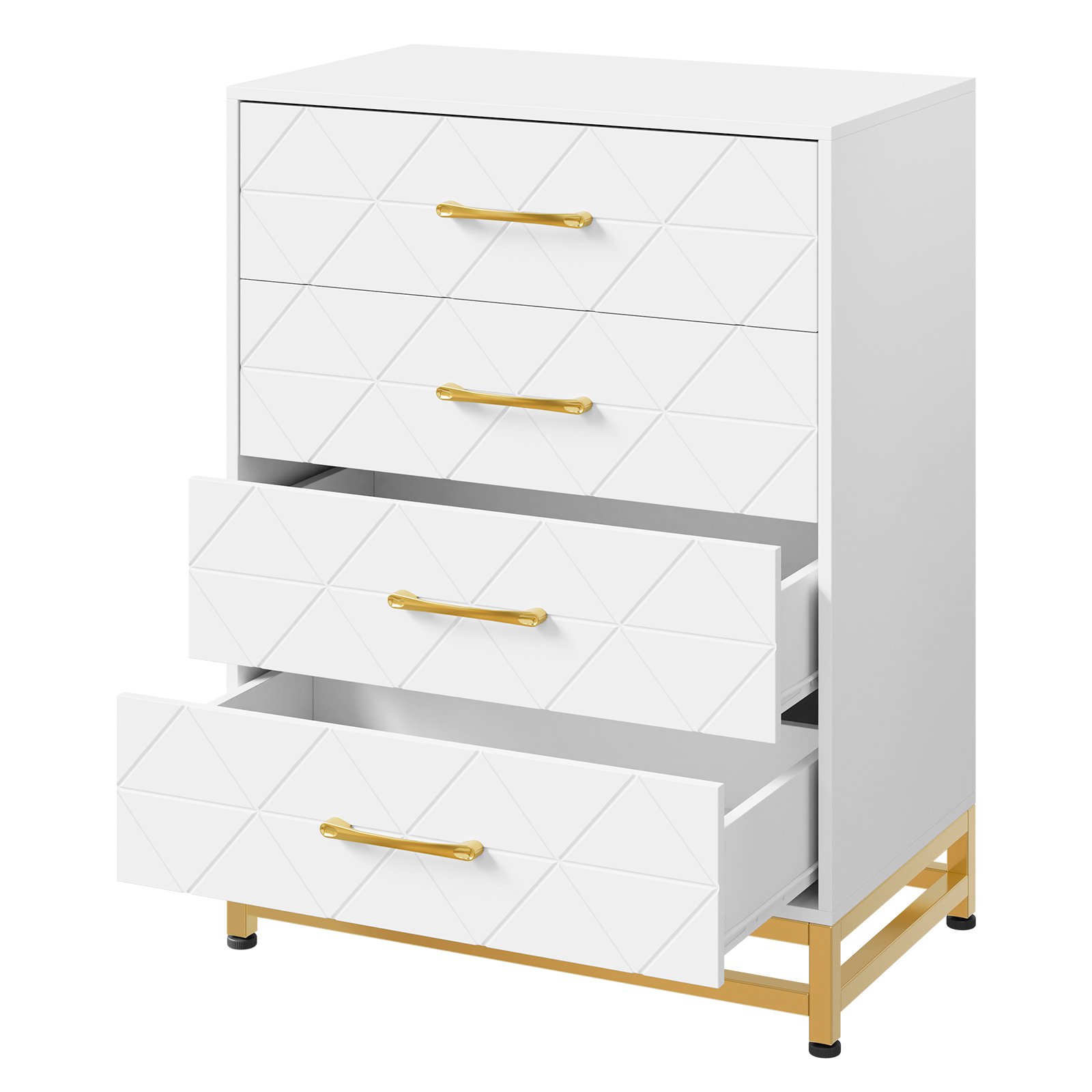 Modern 4 Drawer Dresser For Bedroom, Chest With Wide Metal Handles, Multifunctional Contemporary Storage Cabinet For Bedroom, Closet, Entryway, Living Room, Pink And White