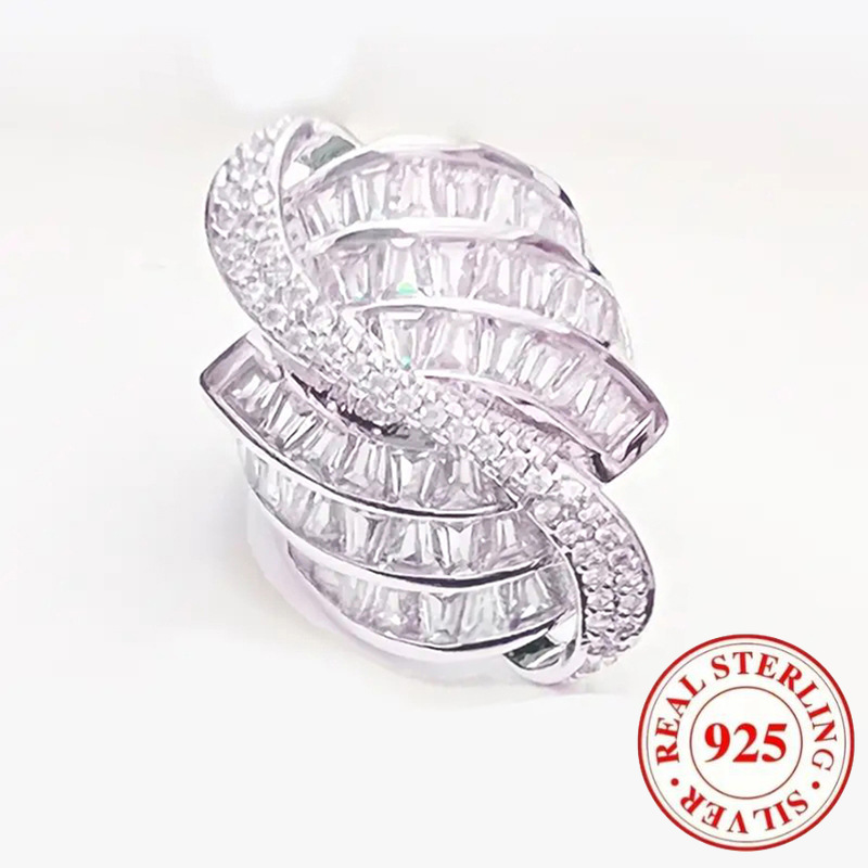 1 buc Inel din argint 925 Sterling, elegant și luxos, cu model geometric, accesoriu de bijuterii pentru femei, potrivit pentru nunți și logodne