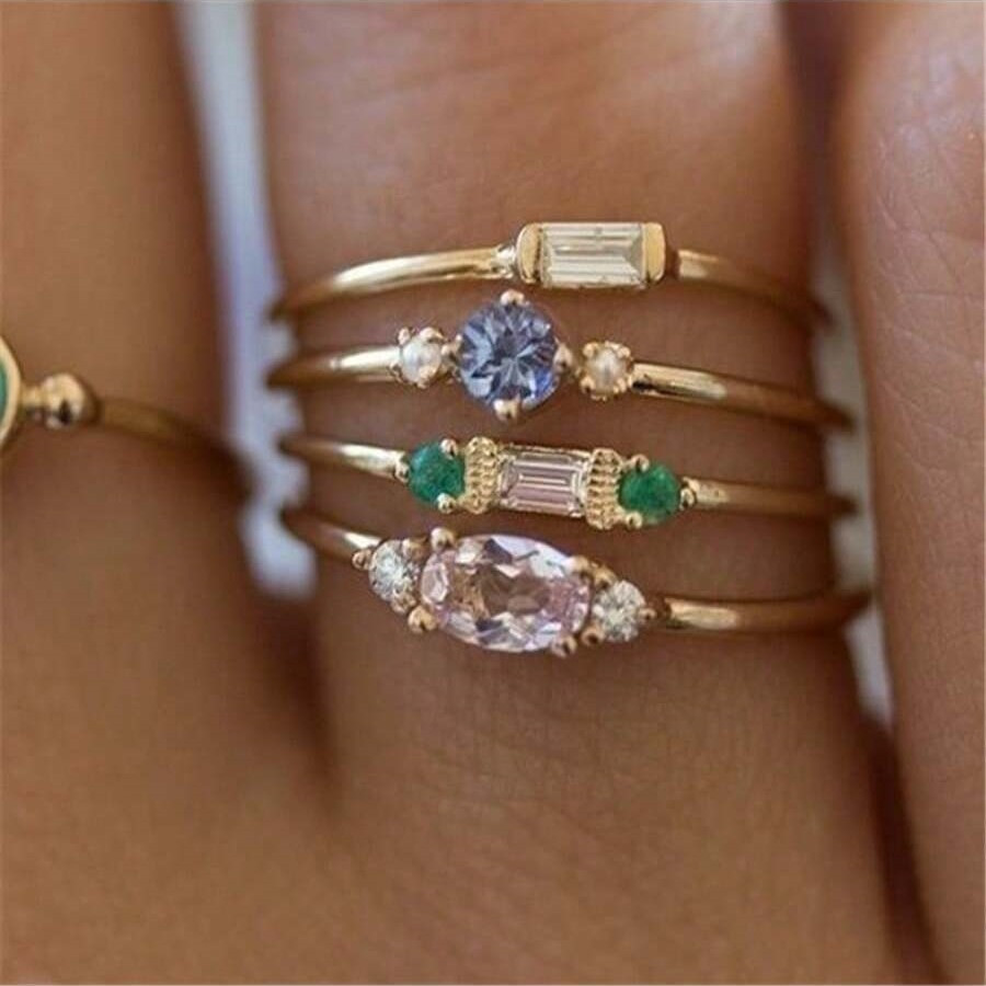 TEMU Minimalist Four-piece Women's Ring Holiday Gift